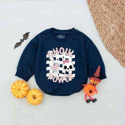 Pink Ghoul Power Halloween Baby Romper cute skull and spider design soft cotton funny infant girl outfit fall first birthday gift