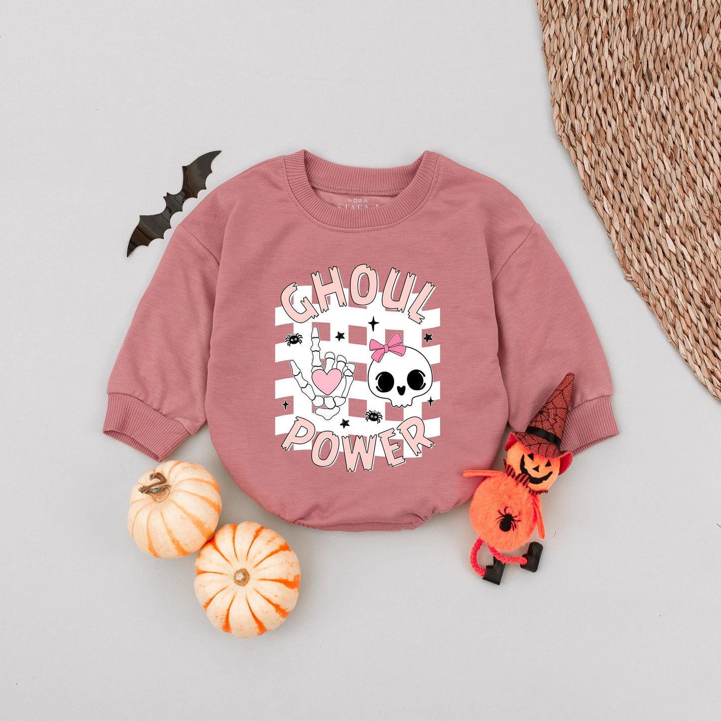 Pink Ghoul Power Halloween Baby Romper cute skull and spider design soft cotton funny infant girl outfit fall first birthday gift