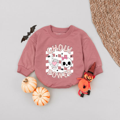 Pink Ghoul Power Halloween Baby Romper cute skull and spider design soft cotton funny infant girl outfit fall first birthday gift