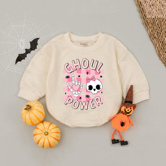 Pink Ghoul Power Halloween Baby Romper cute skull and spider design soft cotton funny infant girl outfit fall first birthday gift