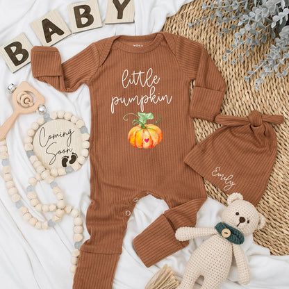 Little Pumpkin Baby Bodysuit Custom Fall Thanksgiving Outfit Personalized Newborn Romper Cute Baby Shower Gift Autumn Baby Clothes
