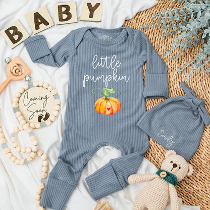 Little Pumpkin Baby Bodysuit Custom Fall Thanksgiving Outfit Personalized Newborn Romper Cute Baby Shower Gift Autumn Baby Clothes