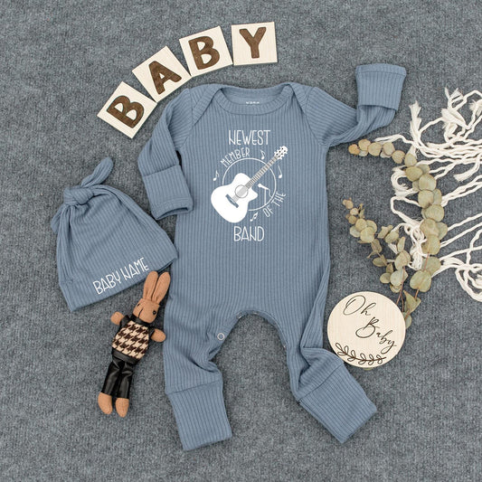 Personalized Newest Band Member Baby Bodysuit Custom Name on Hat for Newborns and Baby Showers a Perfect Announcement Outfit
