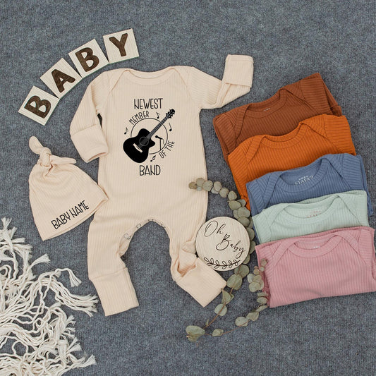 Personalized Newest Band Member Baby Bodysuit Custom Name on Hat for Newborns and Baby Showers a Perfect Announcement Outfit