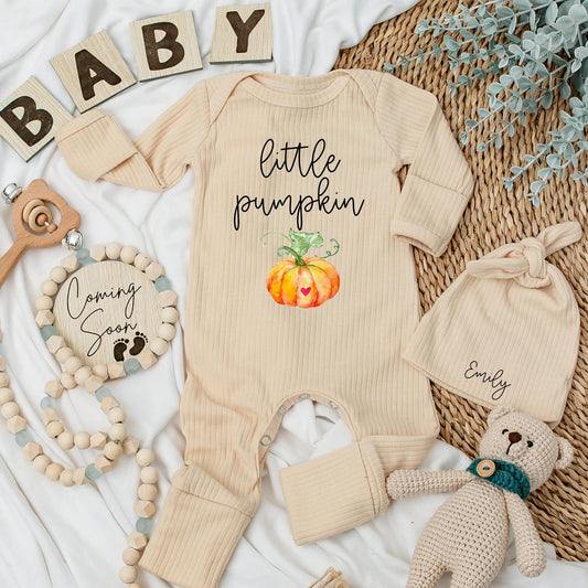 Little Pumpkin Baby Bodysuit Custom Fall Thanksgiving Outfit Personalized Newborn Romper Cute Baby Shower Gift Autumn Baby Clothes