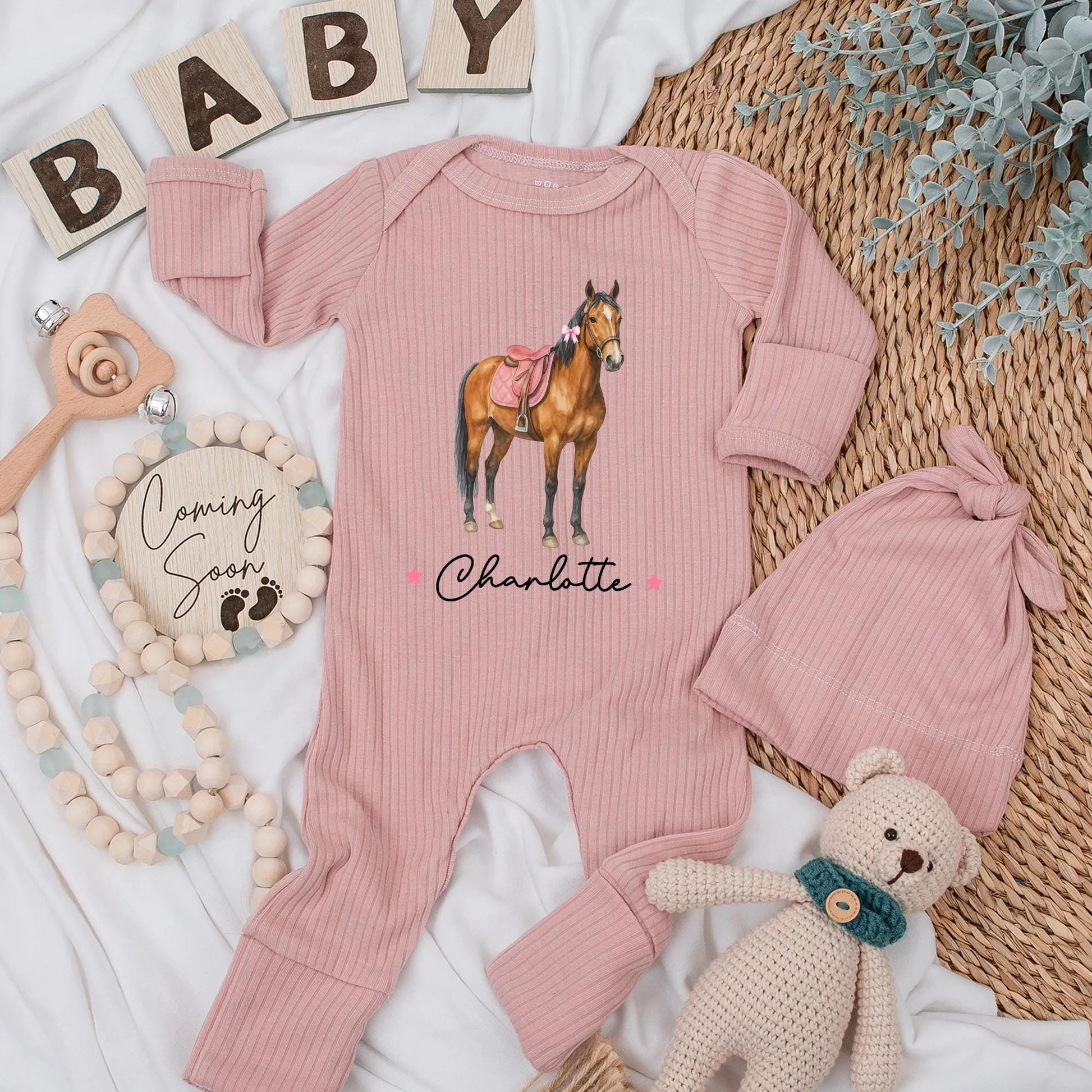 Personalized Horse Baby Girl Bodysuit Cute Pink Western Romper for Newborn Western Baby Girl Clothes Horse Lover Shower Gift
