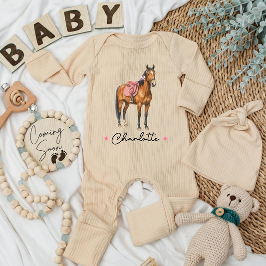 Personalized Horse Baby Girl Bodysuit Cute Pink Western Romper for Newborn Western Baby Girl Clothes Horse Lover Shower Gift