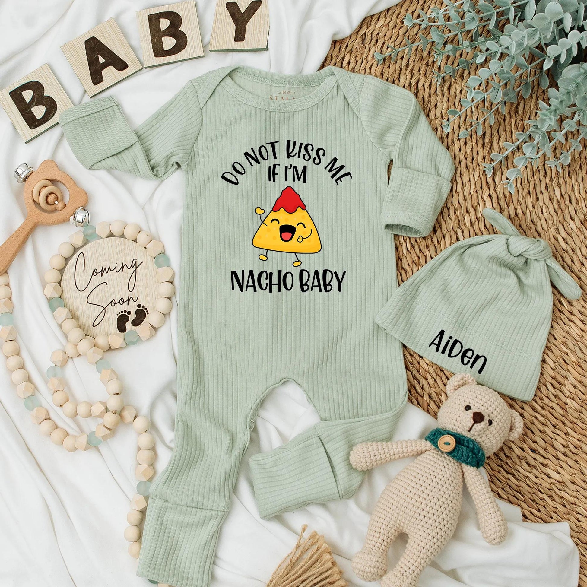 Do Not Kiss Me If I'm Nacho Baby Bodysuit Fun Mexican Food Outfit Custom Newborn Gift Idea