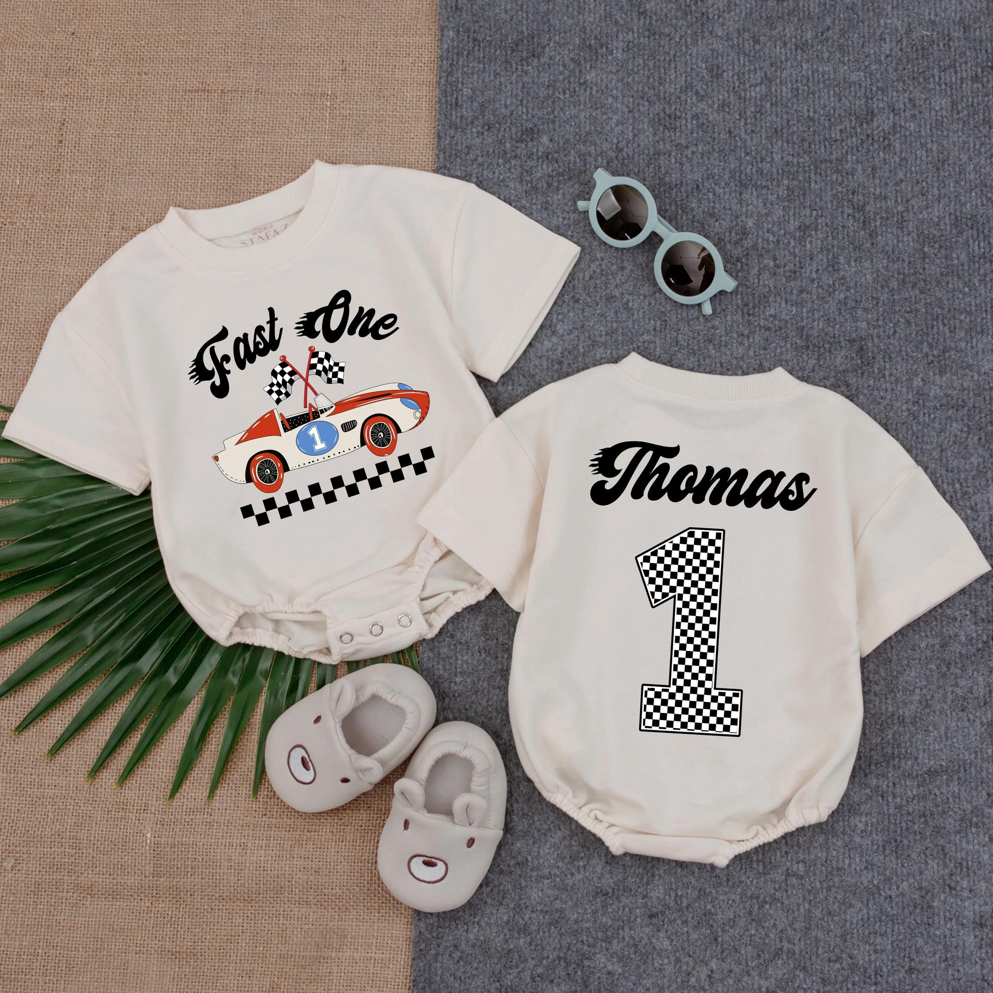 Personalized Fast One Race Car First Birthday Boy T-shirt Bubble Romper Soft Cotton Comfortable Party Outfit for Toddler Infant Celebration Gift