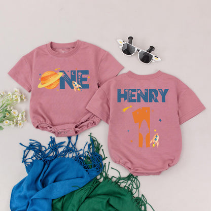 Space One Birthday Romper Boy, 1st Birthday Outfit, Astronaut Gift, First Birthday Clothes, Custom Baby Outfit, Rocket Ship Design