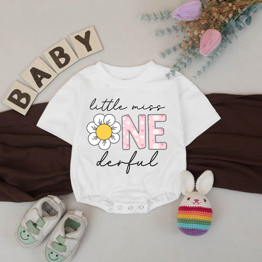 Little Miss One-derful Romper, Daisy Birthday Girl Outfit Cake Smash Bodysuit Baby First Birthday Gift Idea One Year Old Party Outfit