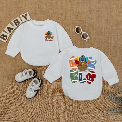 Personalized Boys Thanksgiving Gobble Turkey Football Baby Romper Custom Name Fall Baby Bodysuit Outfit Cute Sports Shower Gift