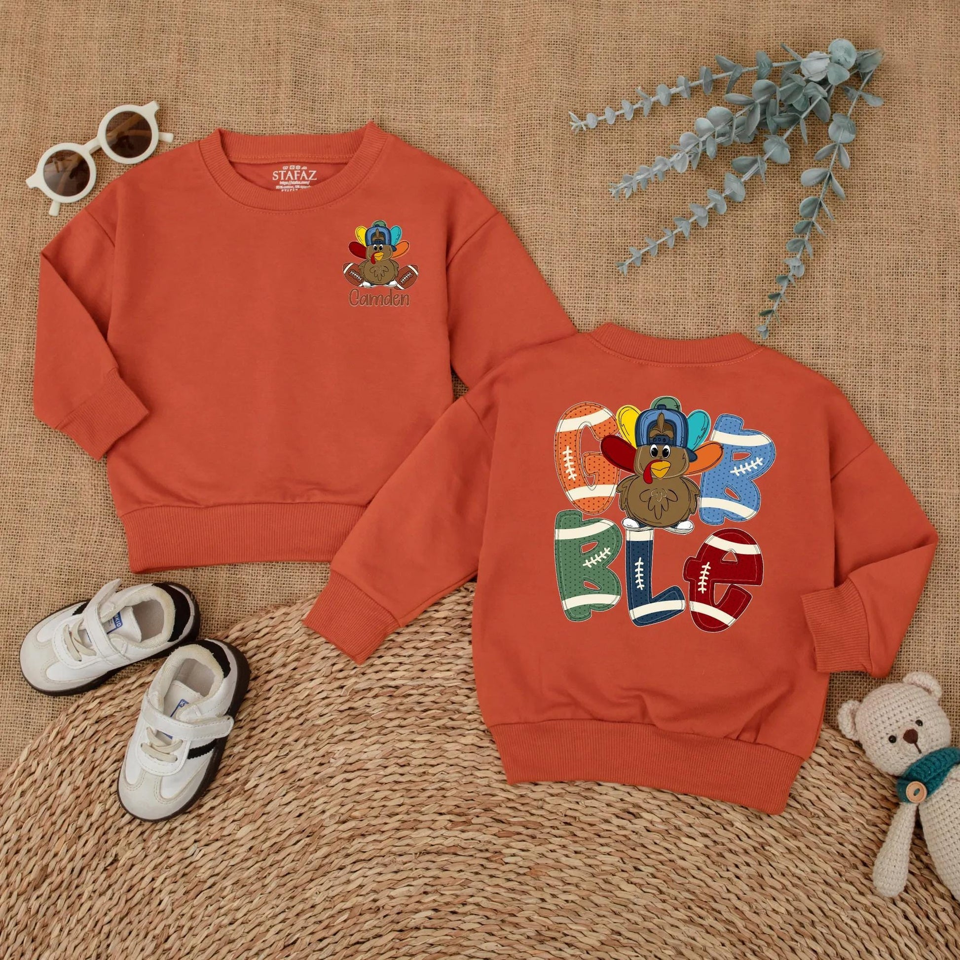 Personalized Boys Thanksgiving Gobble Turkey Football Baby Romper Custom Name Fall Baby Bodysuit Outfit Cute Sports Shower Gift