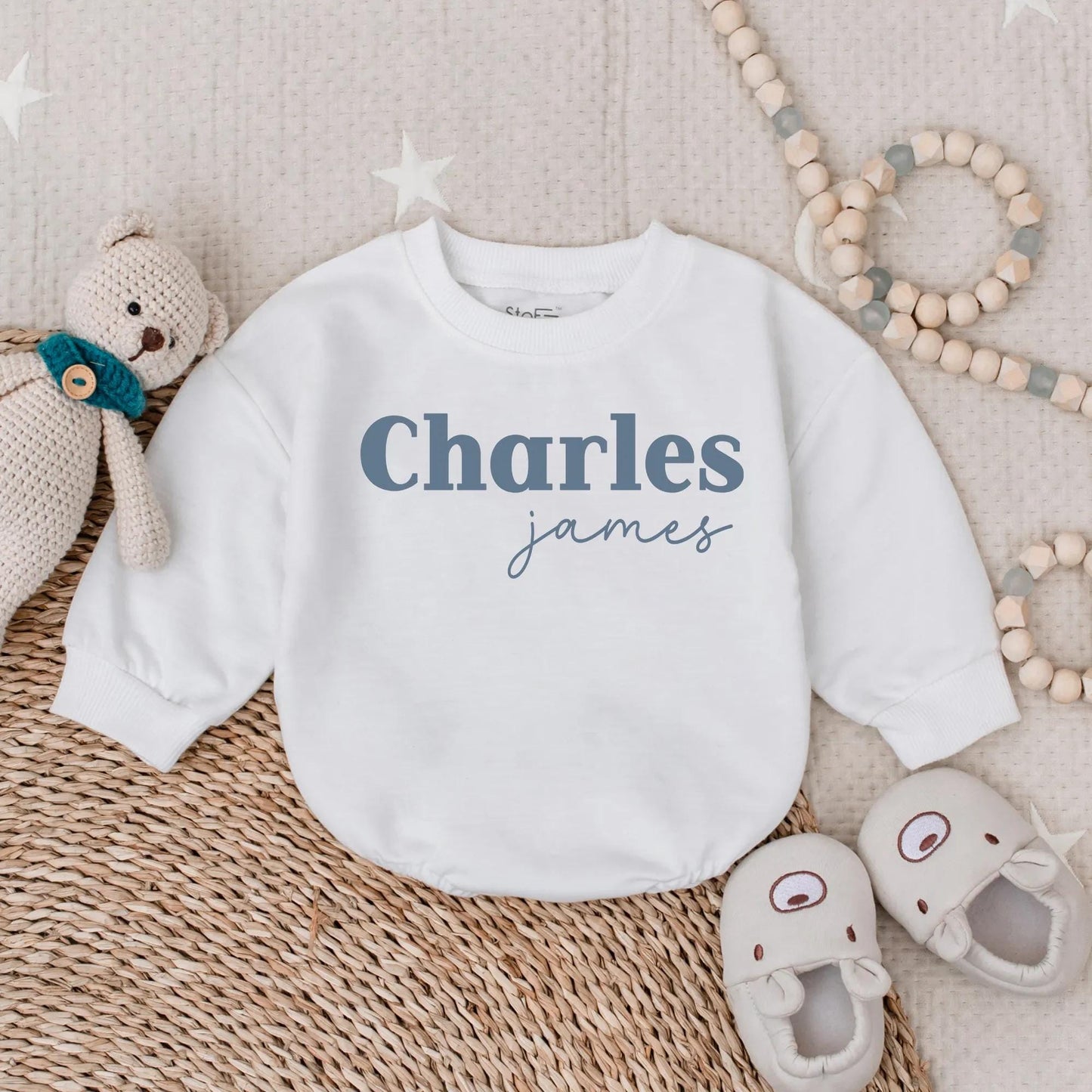 Custom Navy Baby Bubble Romper Personalized Boy Outfit Comfortable Cotton Classic Style Newborn Gift Shower Present