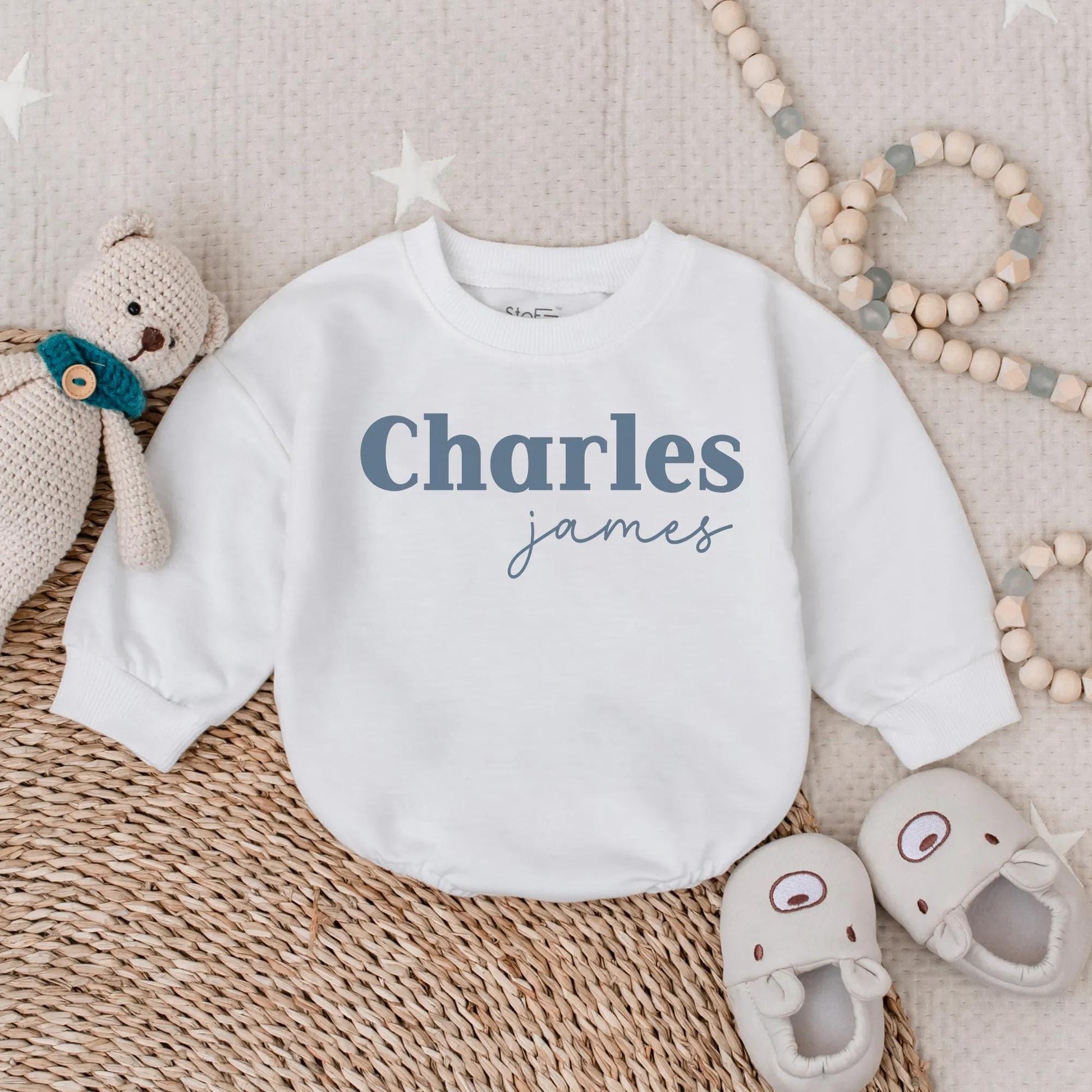 Custom Navy Baby Bubble Romper Personalized Boy Outfit Comfortable Cotton Classic Style Newborn Gift Shower Present