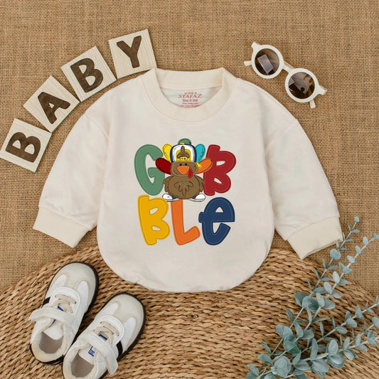Gobble Turkey Baby Romper for Thanksgiving! Cute Fall Outfit & Baby Shower Gift for Thanksgiving Day, Infant & Toddler