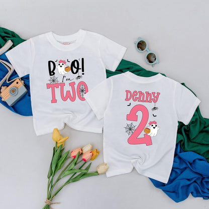 Personalized Boo I'm Two Birthday Shirt for 2nd Birthday Girl Outfit Spooky Halloween Toddler Tee Celebration Gift Idea