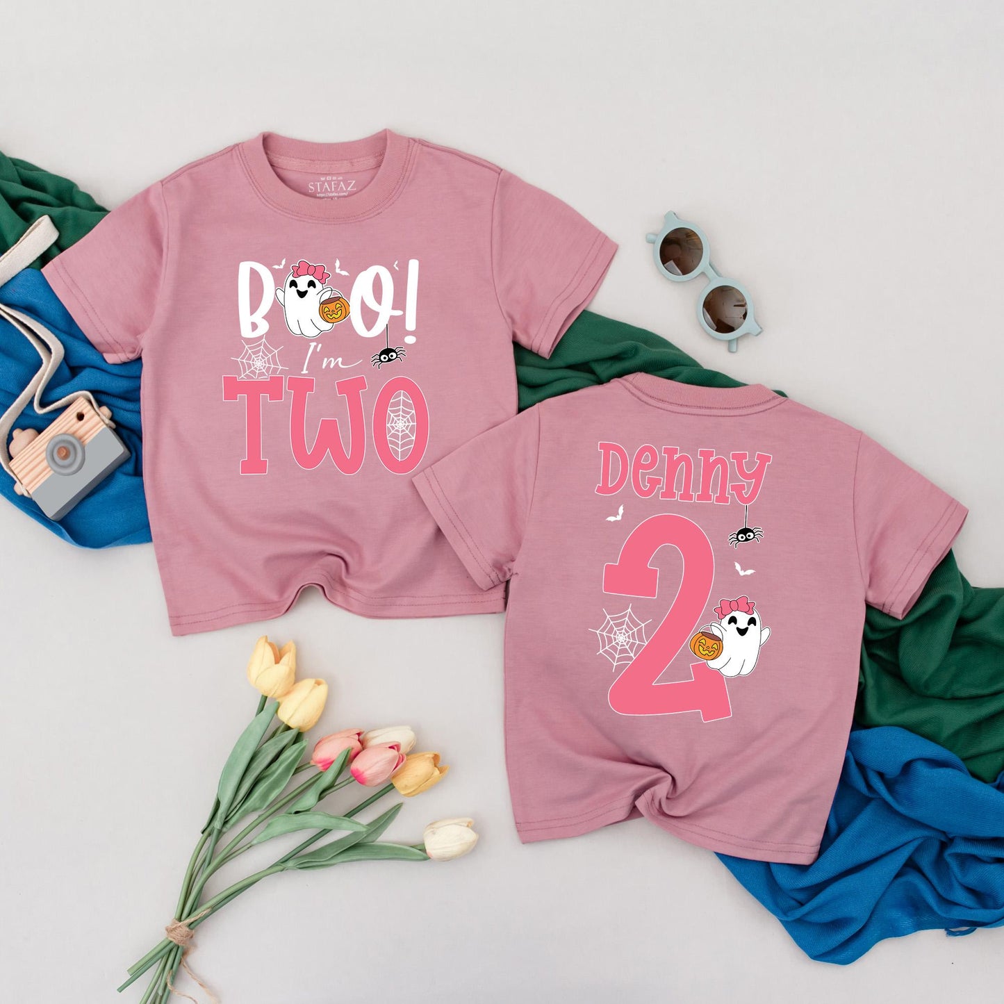 Personalized Boo I'm Two Birthday Shirt for 2nd Birthday Girl Outfit Spooky Halloween Toddler Tee Celebration Gift Idea