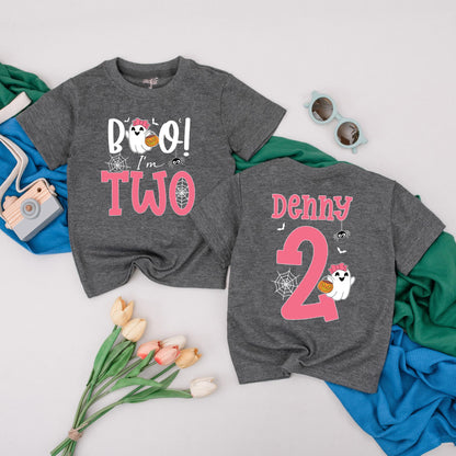 Personalized Boo I'm Two Birthday Shirt for 2nd Birthday Girl Outfit Spooky Halloween Toddler Tee Celebration Gift Idea