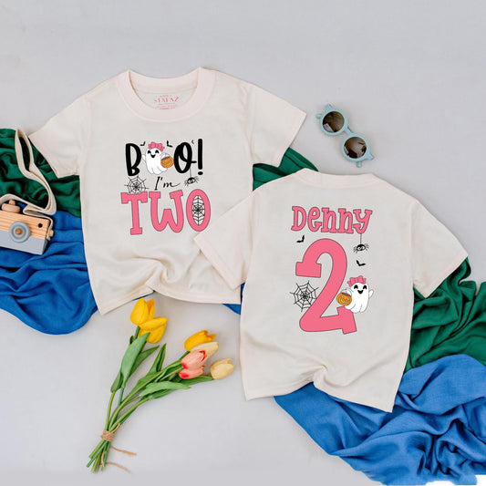 Personalized Boo I'm Two Birthday Shirt for 2nd Birthday Girl Outfit Spooky Halloween Toddler Tee Celebration Gift Idea