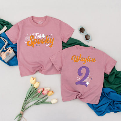 Personalized "Two Spooky" Halloween Birthday Shirt for Boys, 2nd Birthday Toddler Tee with Ghost Bats & Stars Design, Spooky Fun Party Outfit