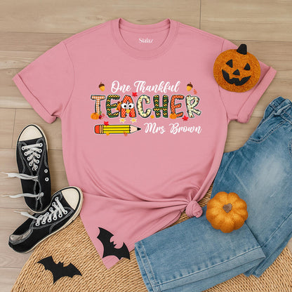 One Thankful Teacher Shirt Personalized Fall Thanksgiving Custom Name Autumn Tee Gift For Teacher