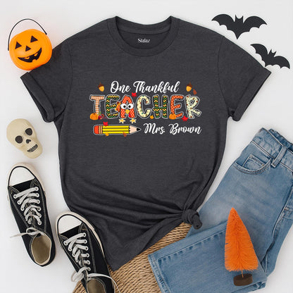 One Thankful Teacher Shirt Personalized Fall Thanksgiving Custom Name Autumn Tee Gift For Teacher