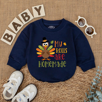 My Rolls Are Homemade Baby Romper Funny Thanksgiving Outfit Newborn Fall Longsleeve Bodysuit Cute First Holiday Bubble Coming Home Gift