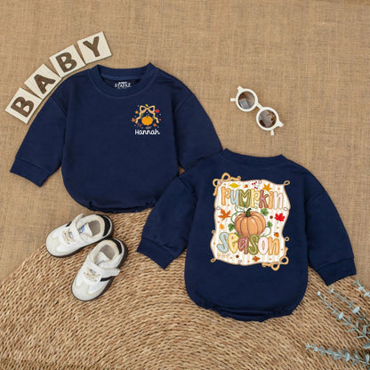 Personalized Pumpkin Season Bubble Romper Cute Fall Baby Girl Bodysuit Sweet Thanksgiving Outfit Little Pumpkin Patch Gift