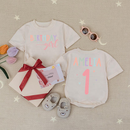 Custom Name Birthday Girl Baby Bubble Romper Rainbow Birthday Outfit Soft Comfortable Cotton Infant Toddler Girl Celebration Clothes Adorable Gift