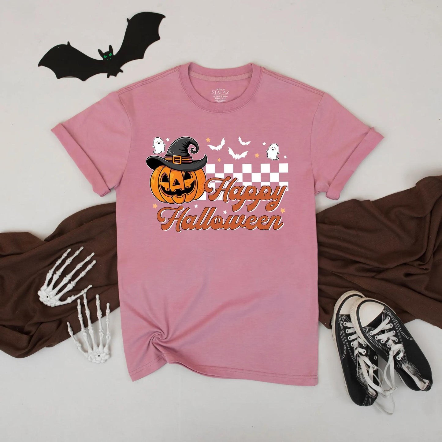 Cute Halloween Pumpkin Witch Hat Shirt Happy Halloween Tee Spooky Season Fall Outfit Graphic T-Shirt