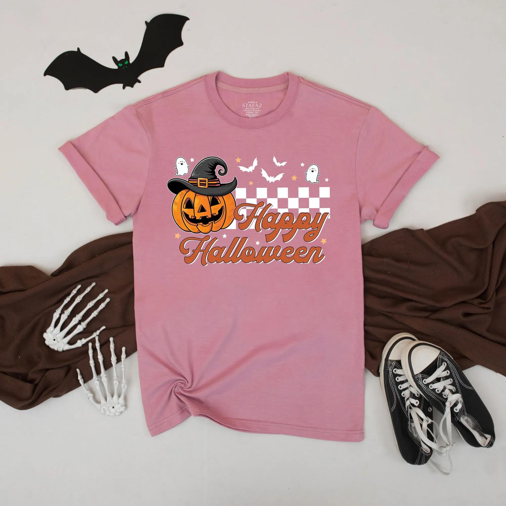 Cute Halloween Pumpkin Witch Hat Shirt Happy Halloween Tee Spooky Season Fall Outfit Graphic T-Shirt