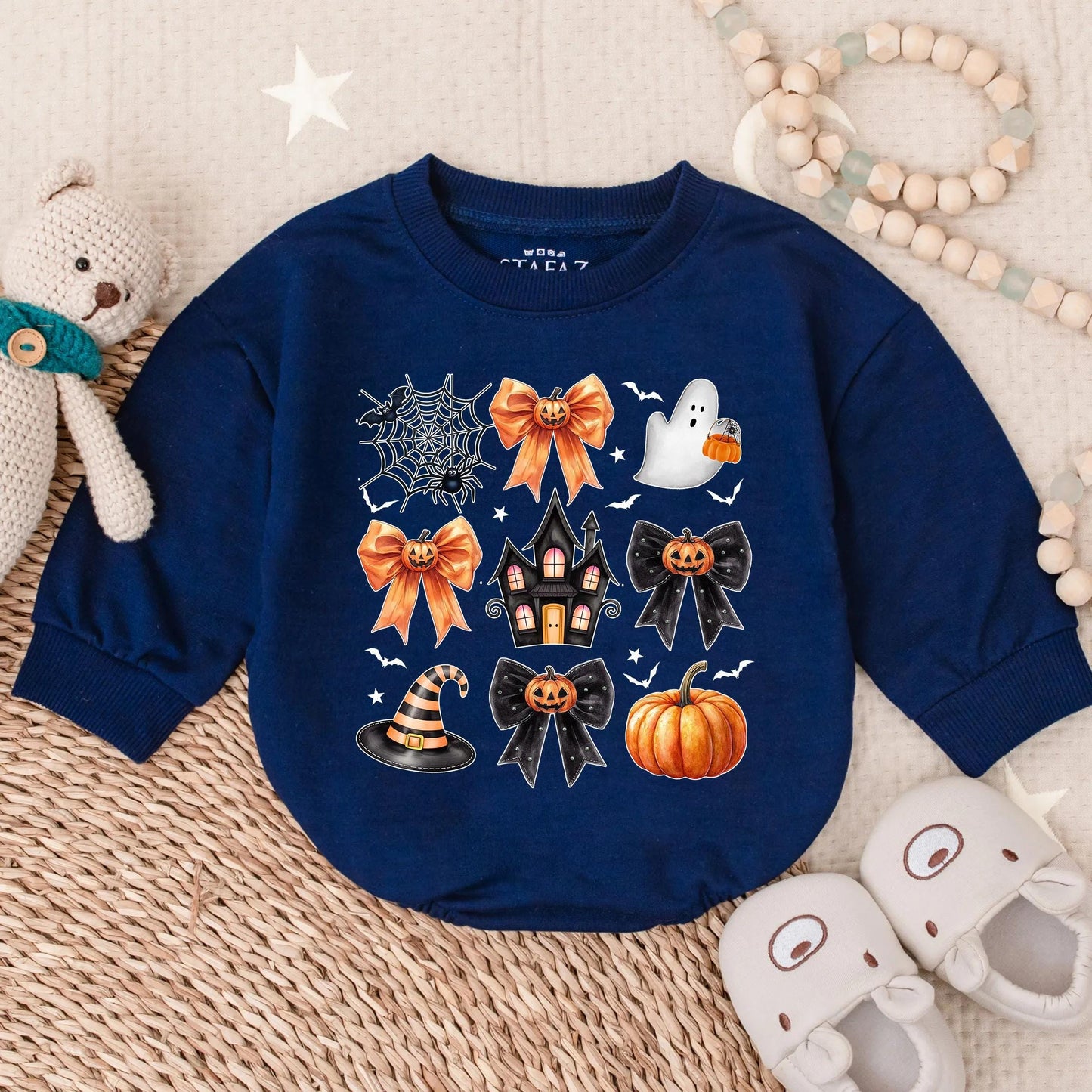 Preppy Halloween Bubble Romper for Baby Girls Ghost Pumpkin Costume Cute Toddler Outfit Fall Baby Clothes Spooky Gift