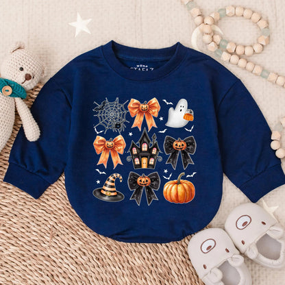 Preppy Halloween Bubble Romper for Baby Girls Ghost Pumpkin Costume Cute Toddler Outfit Fall Baby Clothes Spooky Gift
