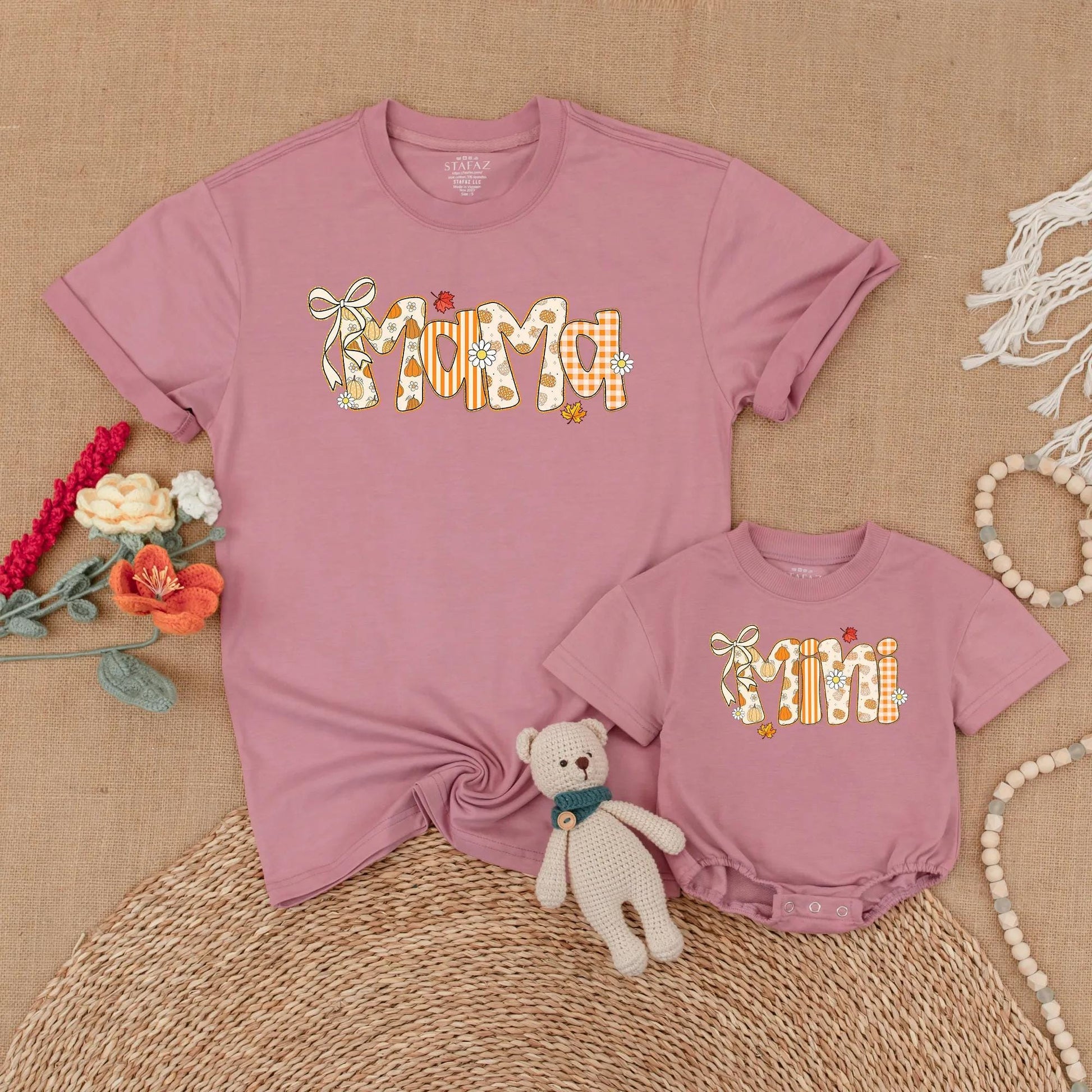Mama and Mini Matching Fall Pumpkin Romper for Baby Girl Sweet Autumn Thanksgiving Family Photo Outfits Cute Gift
