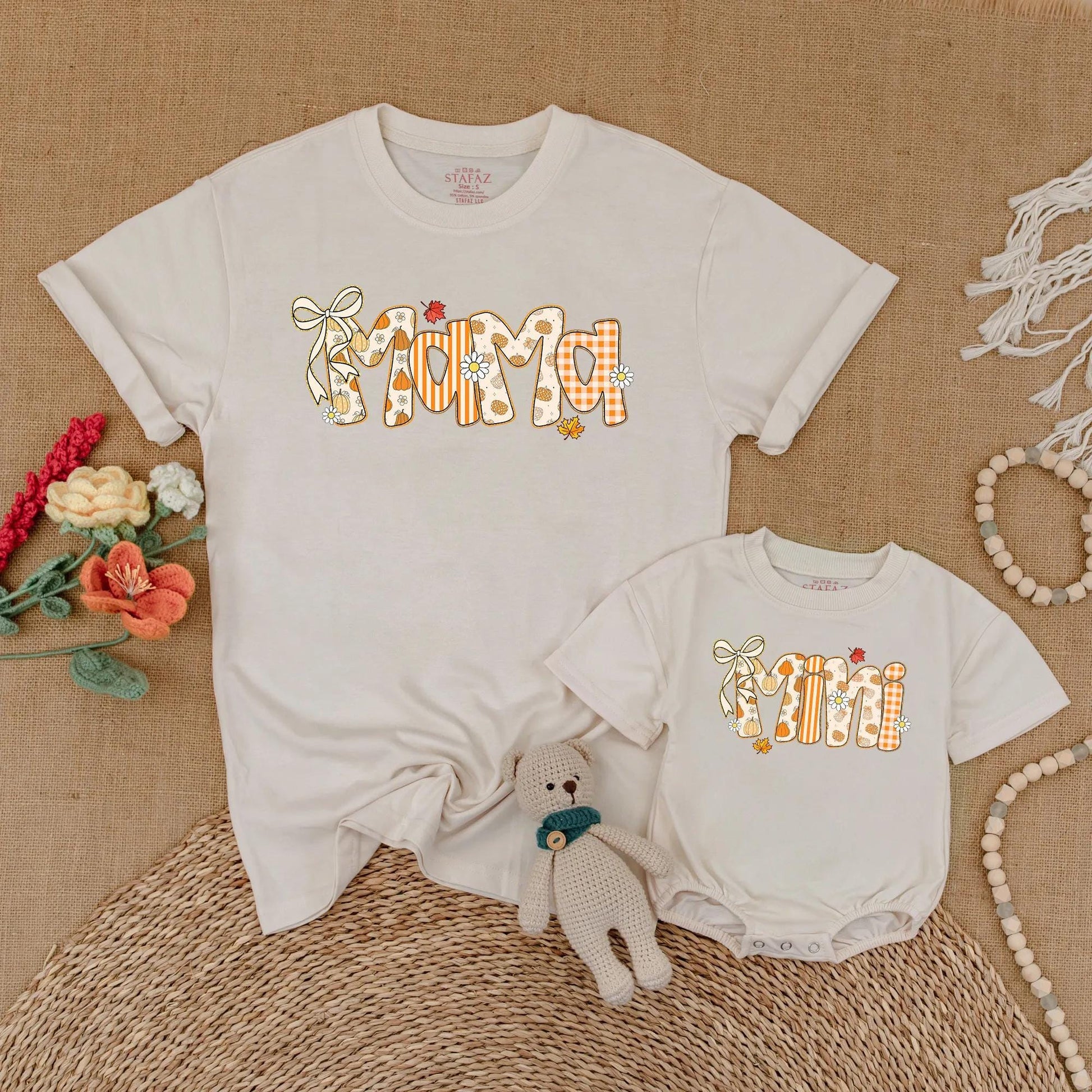 Mama and Mini Matching Fall Pumpkin Romper for Baby Girl Sweet Autumn Thanksgiving Family Photo Outfits Cute Gift