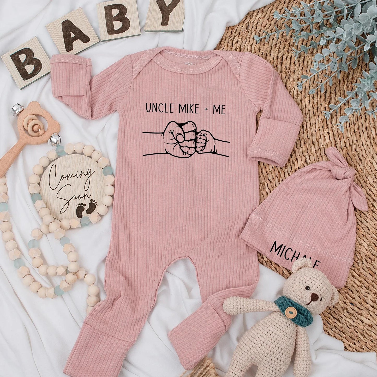 Custom Uncle + Me Fist Bump Baby Bodysuit, Funny Newborn Nephew Romper Outfit, First Time Uncle Shower Gift