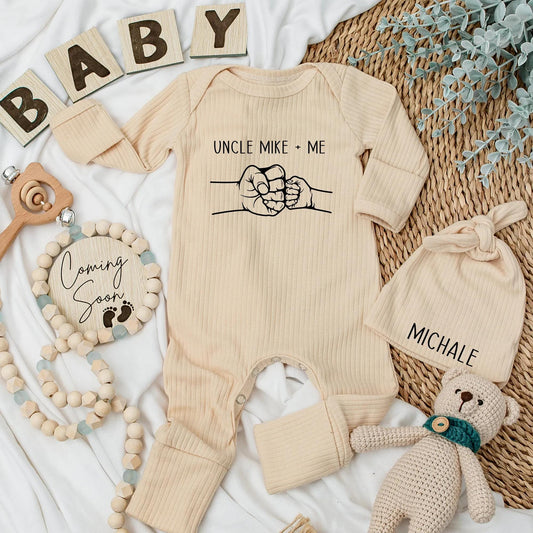 Custom Uncle + Me Fist Bump Baby Bodysuit, Funny Newborn Nephew Romper Outfit, First Time Uncle Shower Gift
