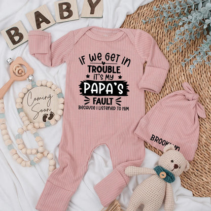 Papa's Fault Funny Baby Bodysuit, Newborn Outfit, Playful Black Font Design with Stars, Cute Gift for New Dad, Soft Cotton Clothes, Baby Shower Present