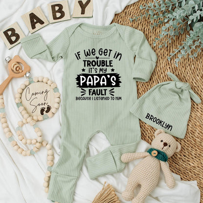 Papa's Fault Funny Baby Bodysuit, Newborn Outfit, Playful Black Font Design with Stars, Cute Gift for New Dad, Soft Cotton Clothes, Baby Shower Present