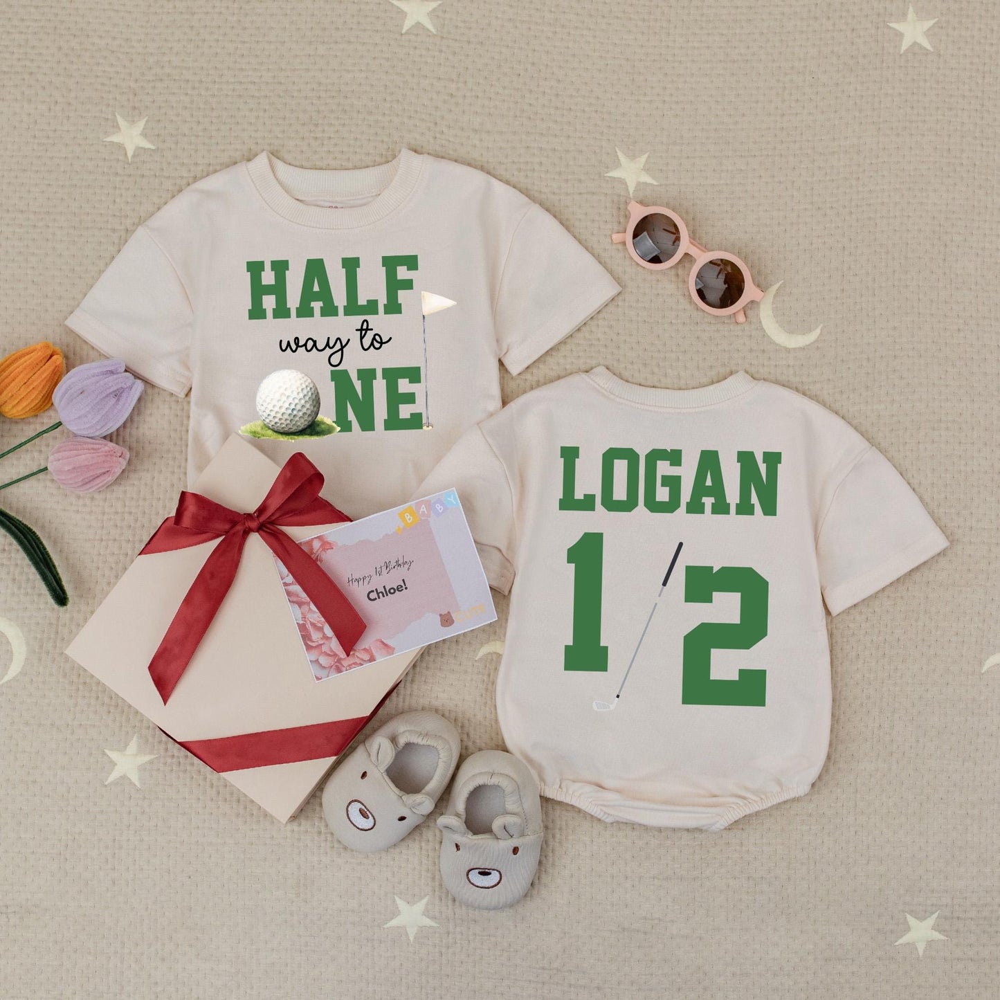 Custom Name Half Way To One Golf Romper 6 Month Baby Outfit Half Birthday Party Custom 1/2 Birthday Outfit Golf First Birthday
