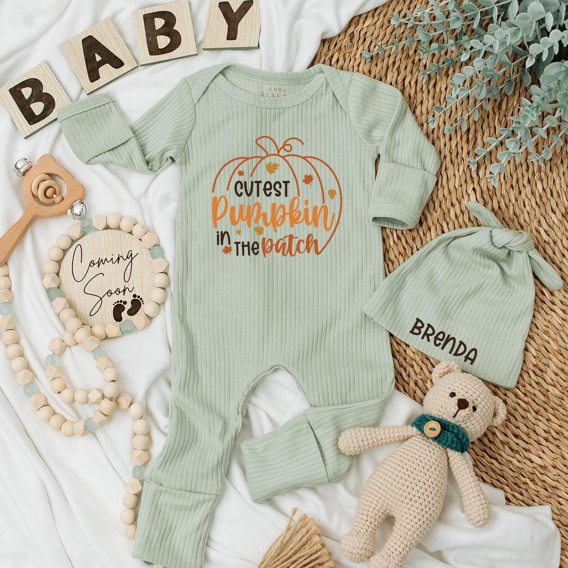 Cutest Pumpkin in the Patch Baby Bodysuit Custom Name Fall Romper Newborn Thanksgiving Outfit