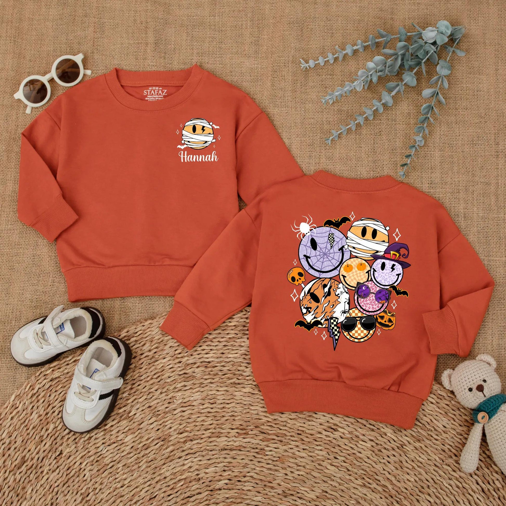 Personalized Halloween Smiley Face Baby Romper Custom Name Bodysuit Cute Fall Pumpkin Season Outfit for Baby Boy Girl Toddler