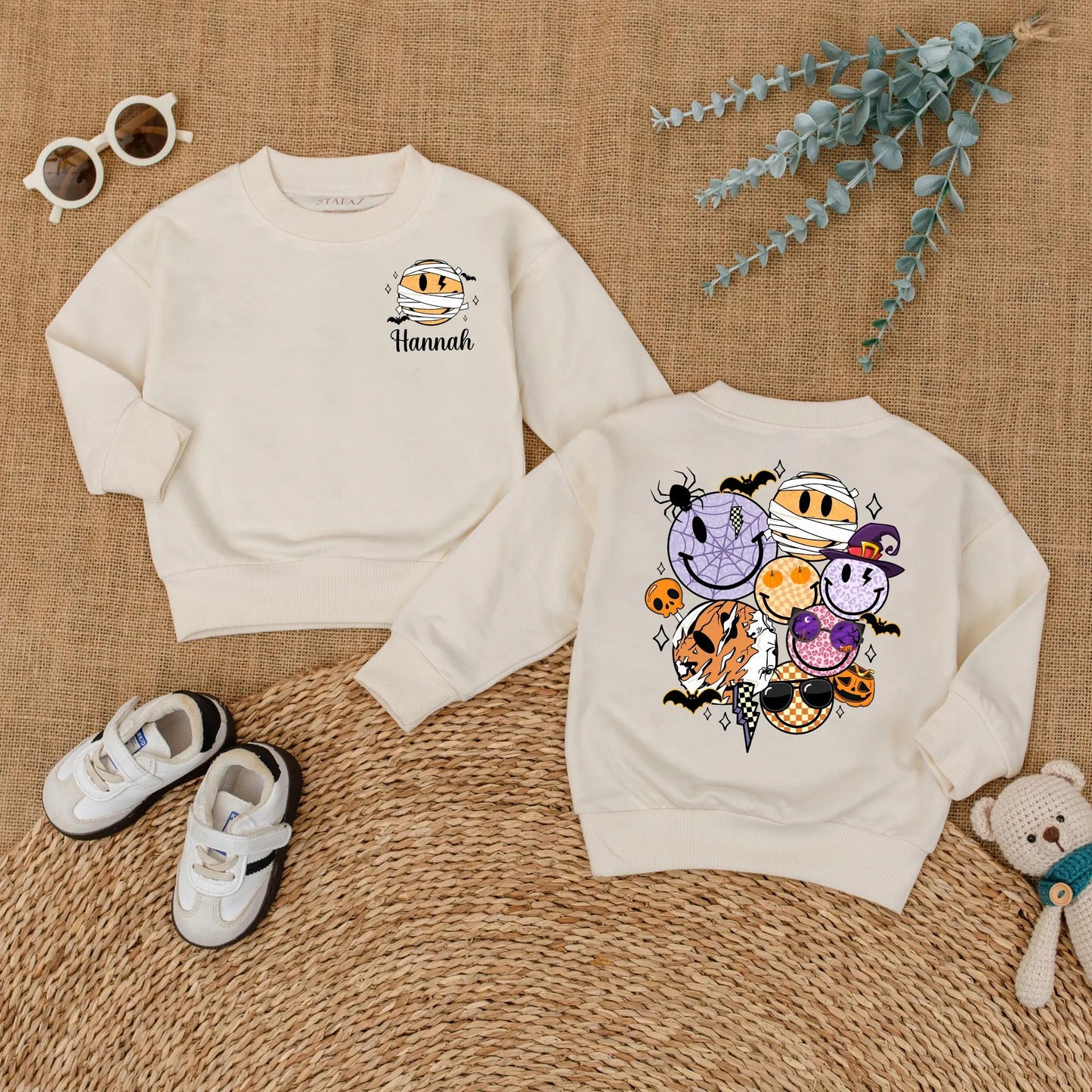 Personalized Halloween Smiley Face Baby Romper Custom Name Bodysuit Cute Fall Pumpkin Season Outfit for Baby Boy Girl Toddler