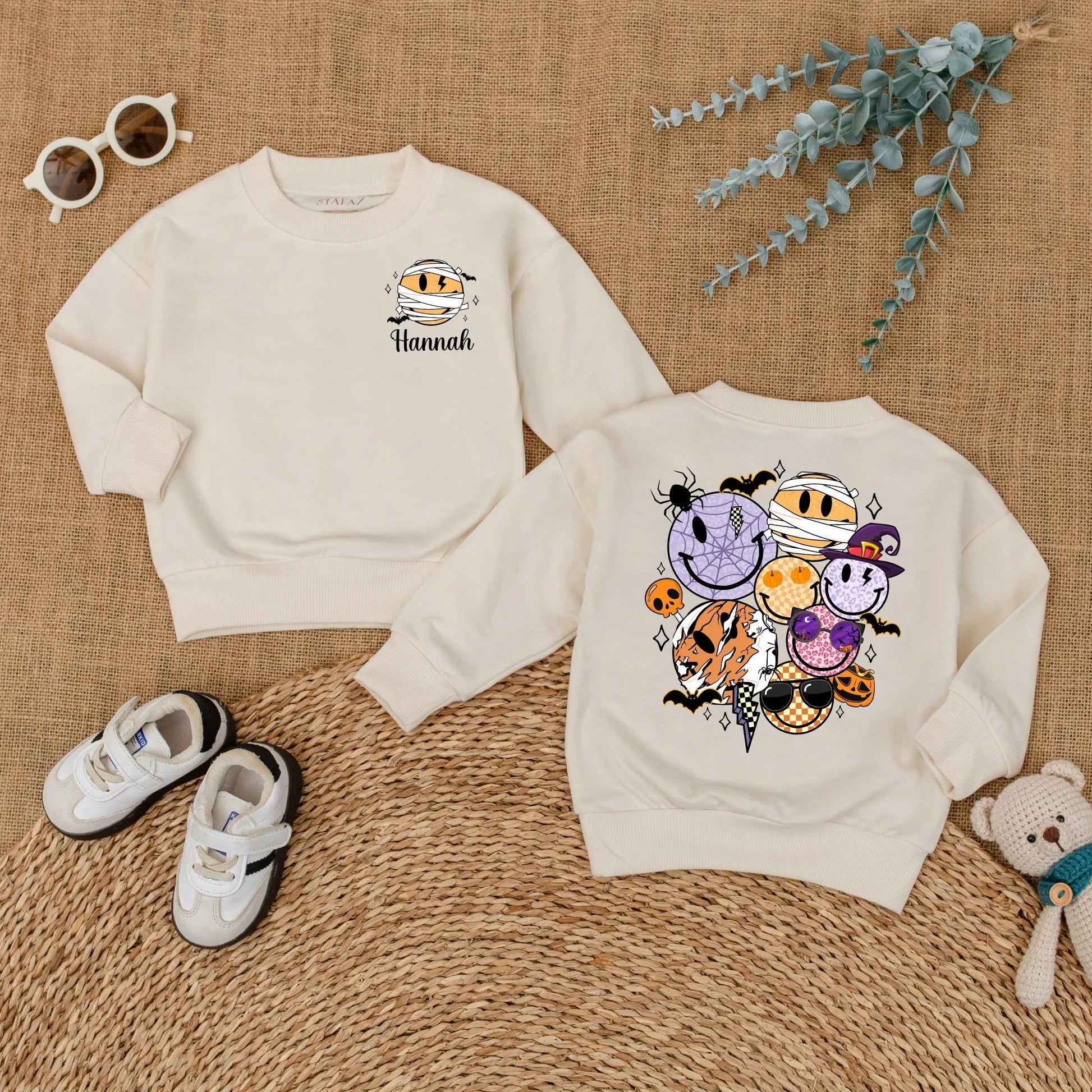 Personalized Halloween Smiley Face Baby Romper Custom Name Bodysuit Cute Fall Pumpkin Season Outfit for Baby Boy Girl Toddler