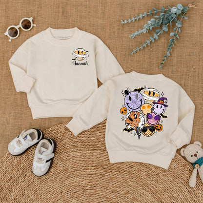 Personalized Halloween Smiley Face Baby Romper Custom Name Bodysuit Cute Fall Pumpkin Season Outfit for Baby Boy Girl Toddler