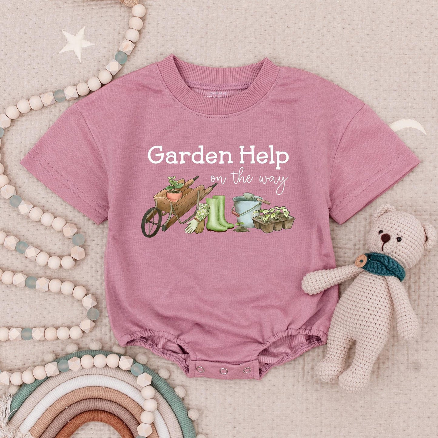 Garden Help Baby Romper: Little Gardener On The Way Outfit, Cute Seedlings & Tools Design, Infant Babysuit for Budding Plant Lovers (138 chars)