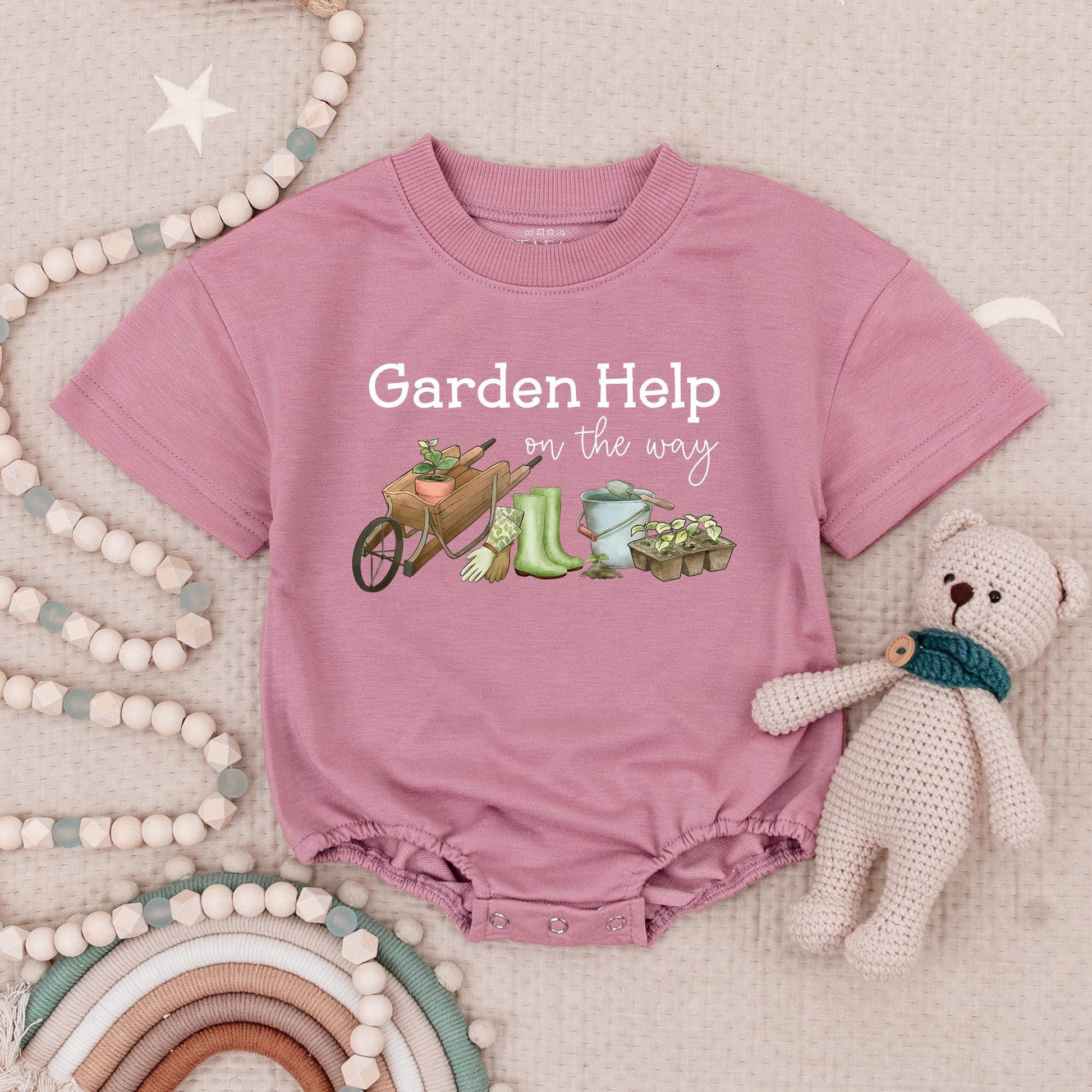 Garden Help Baby Romper: Little Gardener On The Way Outfit, Cute Seedlings & Tools Design, Infant Babysuit for Budding Plant Lovers (138 chars)