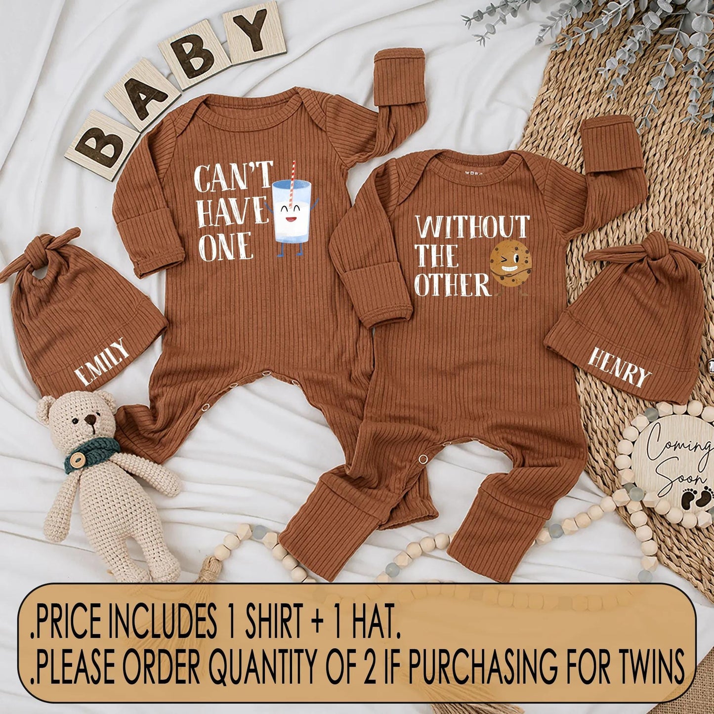 Cute Twins Outfits, Milk and Cookie Twin Bodysuits, Funny Gift for Twins Baby Shower 