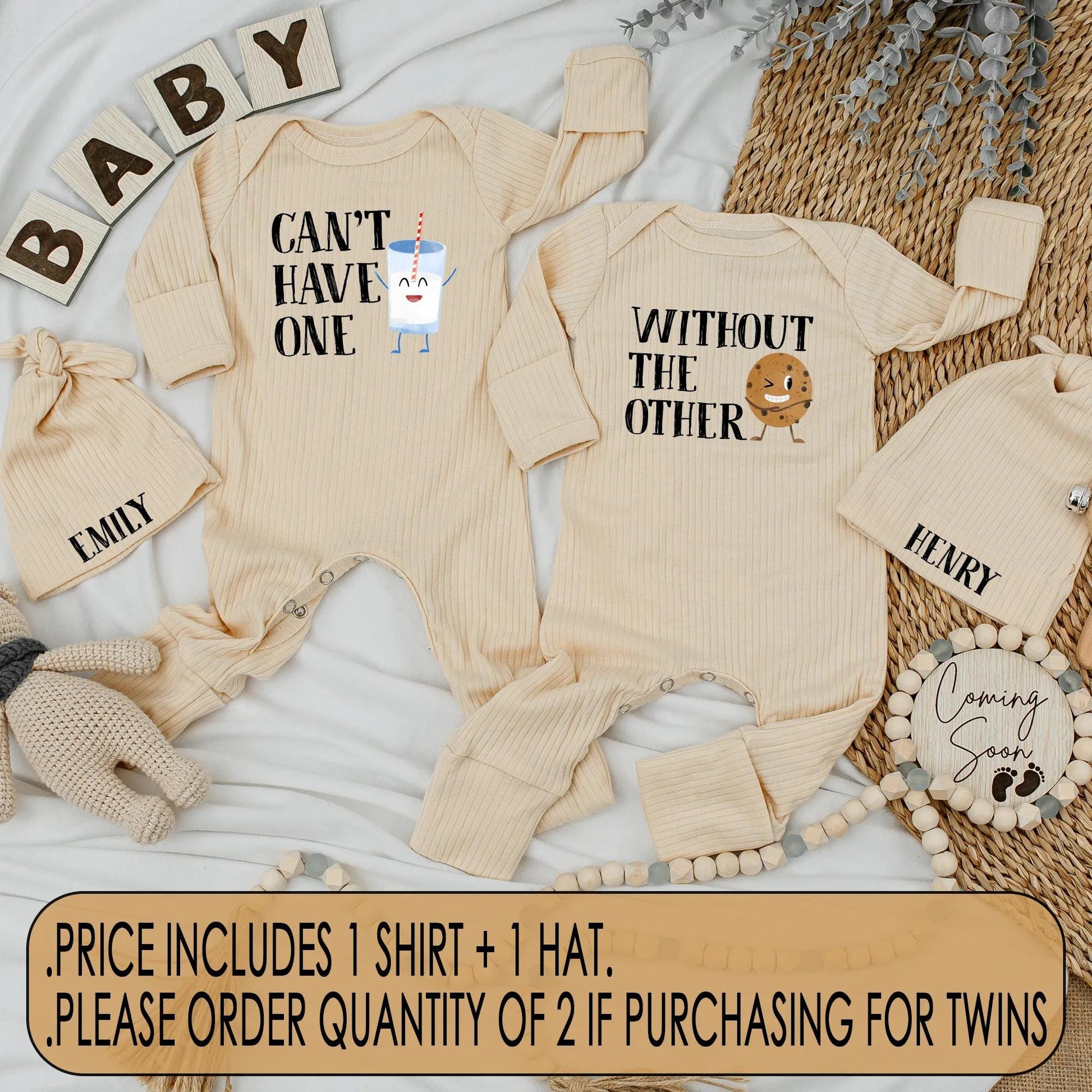 Cute Twins Outfits, Milk and Cookie Twin Bodysuits, Funny Gift for Twins Baby Shower 